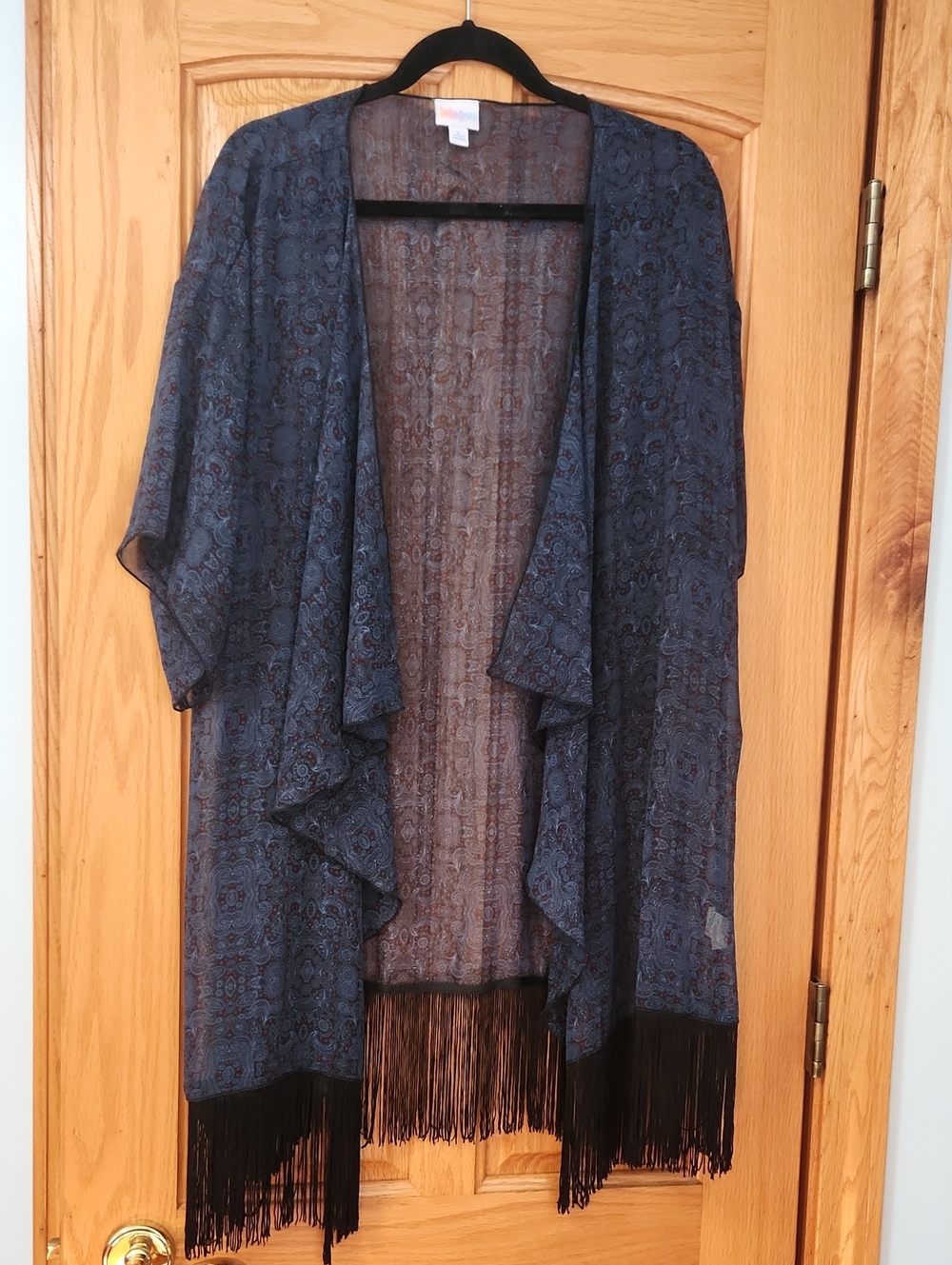 LuLaRoe Navy Blue Paisley Fringe Kimono Cardigan